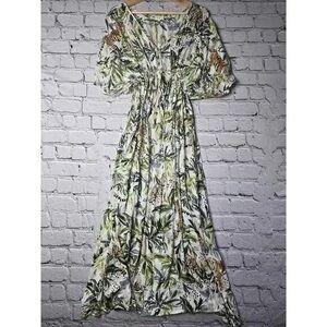 Cost Plus World Market Leafy Green and Brown Maxi Dress